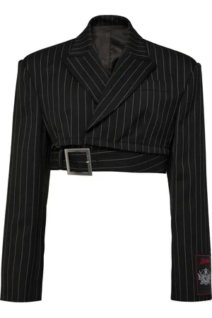 Jean Paul Gaultier The pinstripe wool cropped tailored jacket whith zip off belt