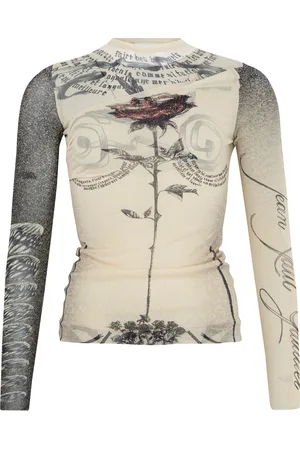 Jean Paul Gaultier Double layer printed mesh long sleeves top