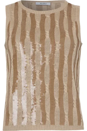 Max Mara Golia linen knitted tank top with embroidered sequin