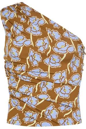 VERSACE Strech crepe jersey print poppies allover top