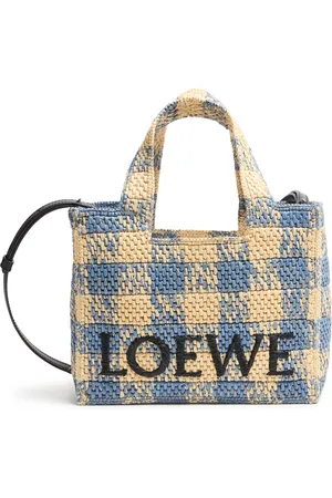 Loewe Font Gingham small raffia tote bag