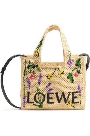 Loewe Font Flowers small raffia tote bag