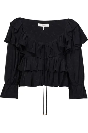 Chloé Floral viscose short top with ruffle