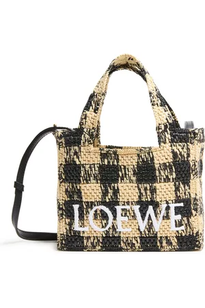 Loewe Font Gingham mini raffia tote bag