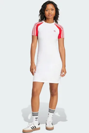 adidas Adicolor 3-Stripes Raglan Jurk met Korte Mouwen