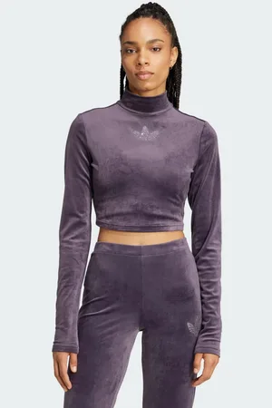 adidas Rhinestone Trefoil Velvet Croptop met Lange Mouwen