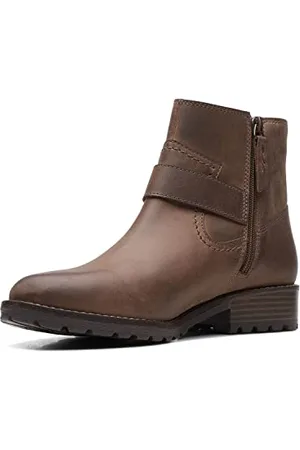 Botines Clarks ClarkwellStrap Para Mujer - Cuero Bronceado Oscuro - Tallaje Ancho 8 Wide