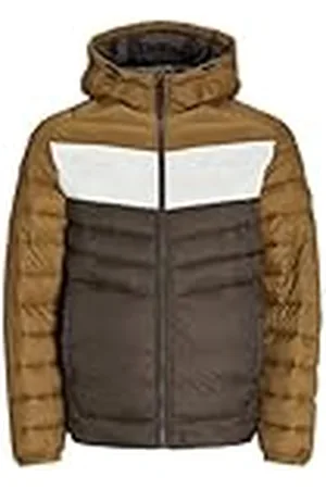 JACK & JONES JACK&JONES JJESPRINT Puffer Hood Pufferjas voor heren, mulch/Detail: Monks Robe/Moonbeam Blocking, L, Mulch/Detail: monks badjas/Moonbeam Blocking, L