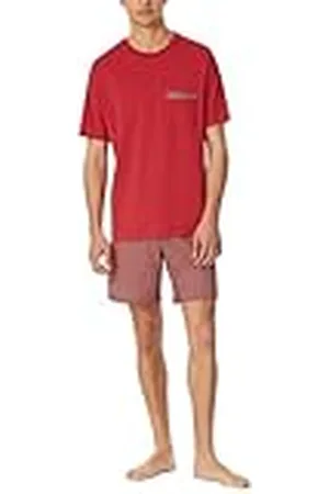 Schiesser Heren pyjama kort ronde hals Comfort Nightwear pyjamaset, chili rood_180261, 52, , 52