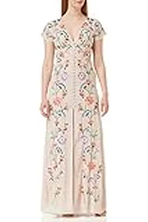 Maya Deluxe Vrouwen Maxi Jurk Dames Geborduurde Knop Front Split Thee Dess voor Bruiloft Gast Bruidsmeisje Avond Prom Occasion, Meerkleurig, 48