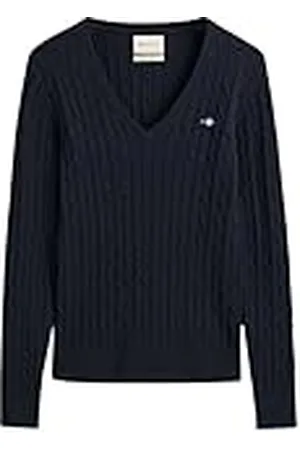 GANT Dames Stretch Cotton Cable V-Neck Trui, , Standaard, , XXS