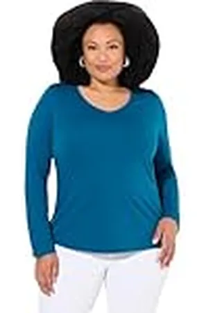 Ulla Popken Dames grote maten grote maten plus size shirt, slim, V-hals, lange mouwen, , 62/64 NL