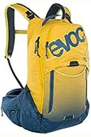 Evoc TRAIL PRO 16l protector rugzak voor dagtochten & trailrijden, fietsrugzak (rugzak met LITESHIELD PLUS rugprotector, extra licht, 3l hydratatie blaas compartiment, maat: S/M), Curry/Denim