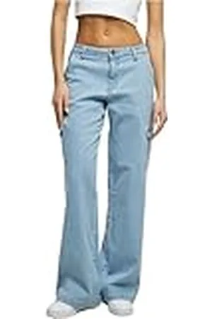 Urban classics Dames Ladies High Waist Straight Denim Cargo Pants, , 32