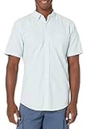 Amazon Regular-Fit Korte Mouw Streep Pocket Oxford Shirt Knop, Blauw