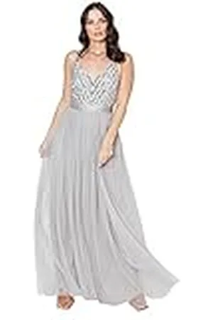 Maya Deluxe Maxi-jurk voor dames, lange lengte, bruiloftsgast, bruidsmeisje, gala, zomer, avondjurk, V-hals, bandjes, vlinderdas, , 36