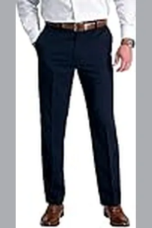 HAGGAR Cool 18 Flat Front Informele herenbroek met klassieke pasvorm en verborgen verlengbare tailleband, Donkerblauw, 36W / 29L