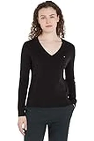 Tommy Hilfiger Dames CO Jersey Stitch V-NK Sweater WW0WW40098 Trui, zwart, XXS, , XXS