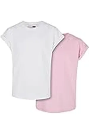 Urban classics Meisjes T-shirt Girls Organic Extended Shoulder Tee 2-pack White/girlypink 146/152, , 146/152 cm