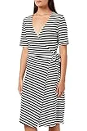 ONLY Onlmay S/S Stripe WRAP Jurk JRS Tall Korte wikkeljurk, Zwart/Stripes: Cloud Dancer (lia), S