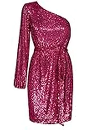 Swing Marley mini-jurk voor dames, elegante jurk, feestelijke jurk, feestjurk, avondjurk, bruiloftsjurk, korte jurk, glitterjurk, sexy, één schouderjurk, , L