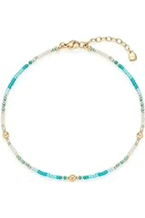 Leonardo Leonardo Jewels Enkelkettinkje Ciao Happy, voetketting van roestvrij staal met kleine Aqua-Turkis-glaskralen, goud, lengte 24-28 cm, cadeau voor dames, 023860, Eine Grösse, Roestvrij staal, Geen