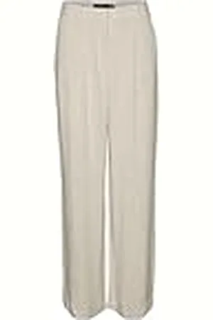 VERO MODA VMTIRAVER MR Wide Linen Pants, voor dames, kleur Oatmeal/detail: Nature Tone AS Offer Sample, maat S/32, , 32W x 32L