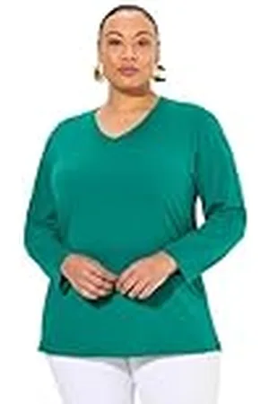 Ulla Popken Dames, V-hals, relaxed, lange mouwen T-shirt, , 58-60