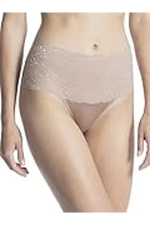 Calida Sensual Secrets Slip voor dames, hoge taille, brede, transparante kanten tailleband, bruin, 48-50