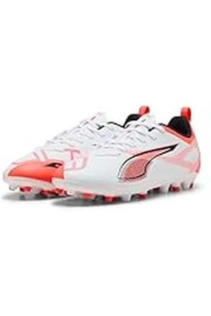 PUMA Ultra 5 Play MG JR voetbalschoen, wit zwart-gloeiend rood, 12 UK, Wit Zwart Gloeiend Rood, 31 EU
