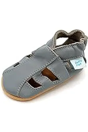 Dotty Fish Zachte lederen baby sandalen met suede zolen. Peuter sandalen. Jongens en meisjes. Grijs. 2-3 jaar (25 EU)
