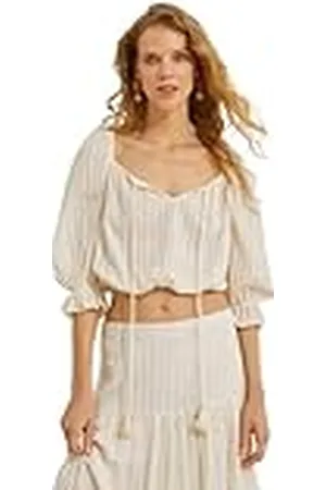 Koton Dames Square Neck Puff Sleeve Relax Fit Crop Blouse, , 36