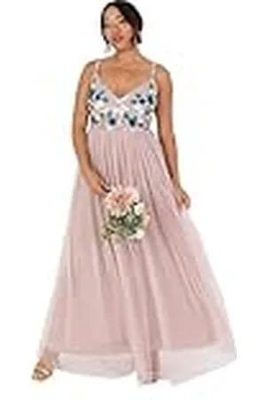 Maya Deluxe Maxi-jurk voor dames, mouwloos, diepe V-hals, cami, bloemen, pailletten, verfraaid tule A-lijn voor gelegenheid baljurk, , 38