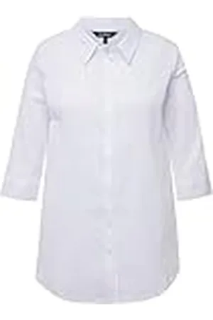 Ulla Popken Dames grote maten plus size blouse, bubble-kwaliteit, hemdkraag, 3/4-mouw sneeuwwit 42+ 797446200-42+, , 42-44