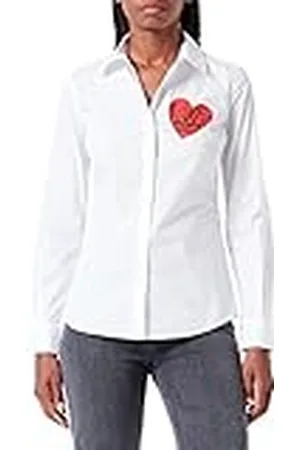 Moschino Dames slim fit lange mouwen met rode hartprint. Shirt, , 44