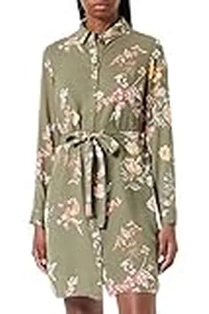 Pieces® Dames PCKAITLYN LS Shirt Dress BC jurk, Deep Lichen Green/AOP: Big Flower, M
