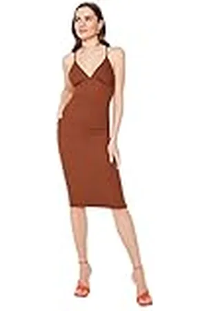 Trendyol Dames Dark Brown Back Detaililed Cocktail Dress, 36