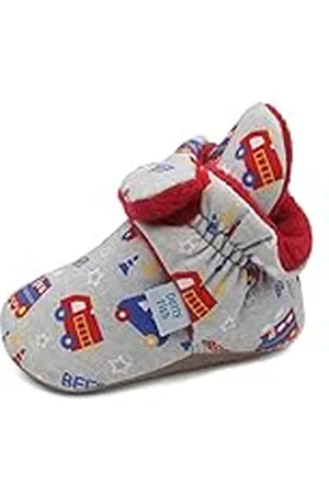 Dotty Fish Katoenen Babyschoentjes met Warme Wollen Voering. Eerste Winterschoenen. Verstelbare Pantoffels. Zachte Antislip Zool. . 0-6 maanden.