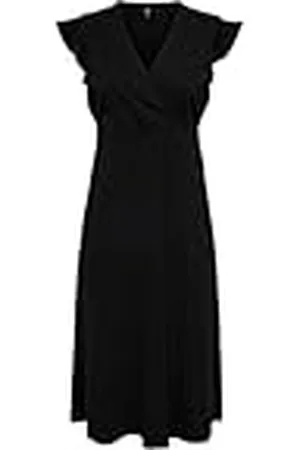 ONLY Onlmay Life S/L Wrap Midi Dress JRS midi-jurk voor dames, zwart, XS