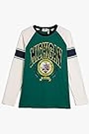 Koton Boys Varsity T-shirt met lange raglan mouwen, ronde hals, bedrukt katoen, , 6-7 Jaar