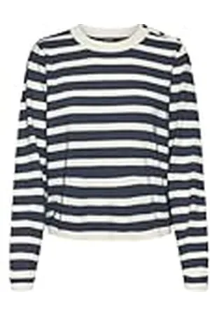 VERO MODA VMFANTASTIC LS O-Neck Button Pull GA Boo, Birch/Stripes:w. Melange W. Navy Blazer Solid, XL