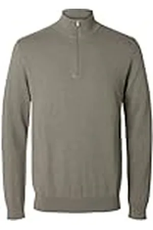 SELECTED Heren Slhberg Half Zip Cardigan Noos Gebreide Trui, Vetiver/detail: melange, XL