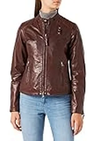 Blauer Leren capo schoudervulling jas, , S voor dames