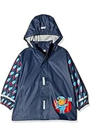 Playshoes Kinderregenjas met afneembare capuchon, schattige regenjas voor jongens, met muismotief en raketpatroon.