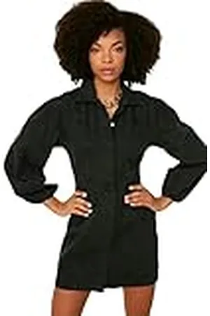 Trendyol Dames Anthracite Balloon Sleeve Denim Casual Jurk, 40
