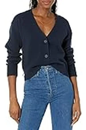 Amazon Dames Relaxed Fit V-hals Cropped Cardigan, Navy, Medium