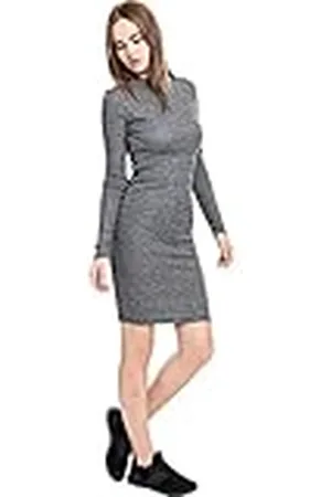Urban classics Rib-jurk met lange mouwen voor dames, sportief, elegant en knielang, in de kleuren zwart, houtskool en donkerkaki, maat XS tot 5XL, , L