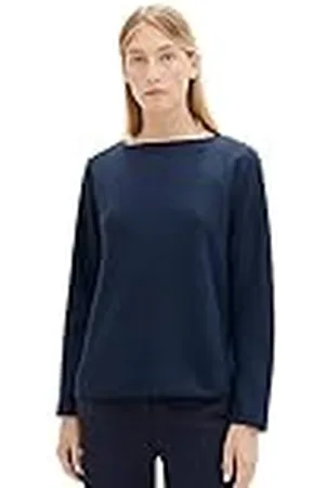 TOM TAILOR Sweatshirt voor dames met geribbelde structuur, 10668-sky Captain Blue, XXL