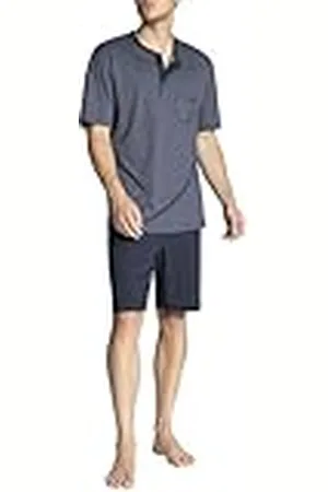 Calida Relax Streamline Korte pyjama met knoopsluiting voor heren, van 100% katoen, broek met stoffen beklede elastische tailleband, , 46-48