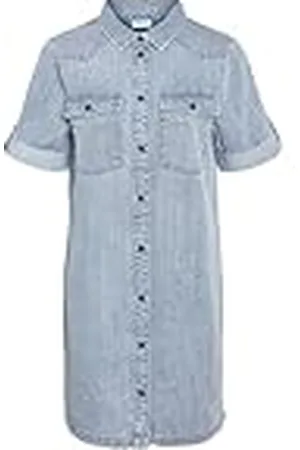 Noisy May Dames Korte Mouw Jurk Midi Denim Blousejurk Kraag en Borstzakken, Colour: , Size:XS